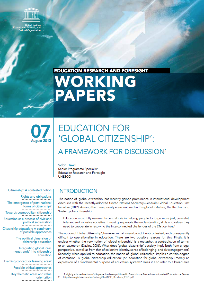 Education for ''global citizenship'': a f*ramework for discussion